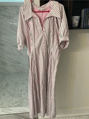 Pink and green  Button-Front Midi Dress in Pink & Green
